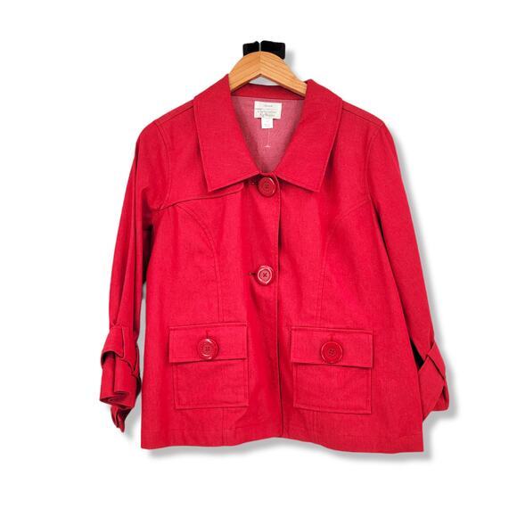 Christopher & Banks Women's Stretch Button Down Jacket Red‎ Size Medium - Picture 1 of 8
